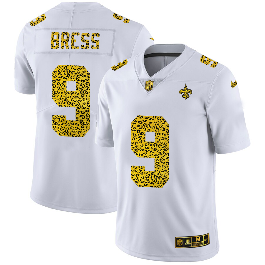 New Orleans Saints #9 Drew Brees Men Nike Flocked Leopard Print Vapor Limited NFL Jersey White